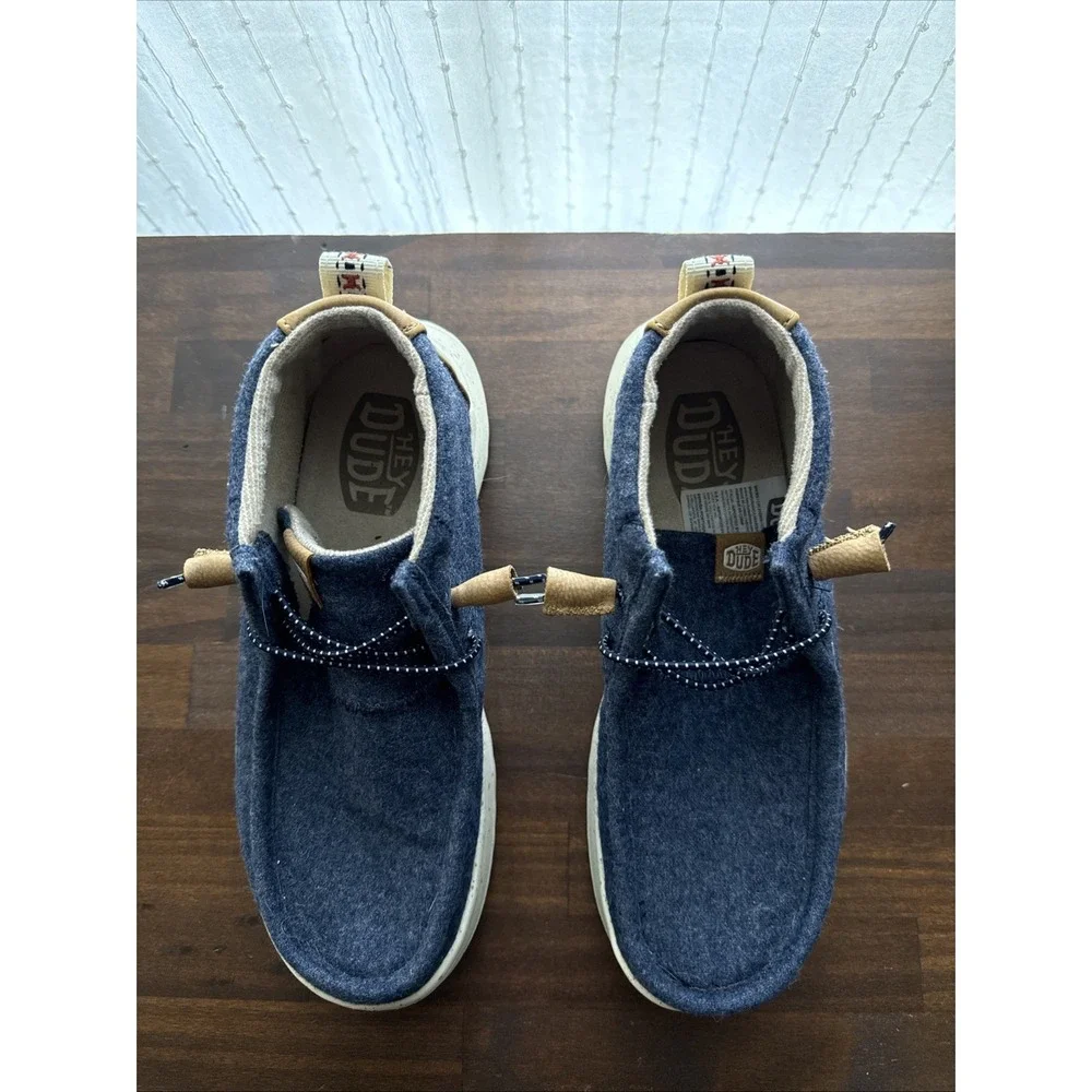 Hey Dude Wendy Peak Hi Wool Navy Blue Chukka Boots Sz 8 Platform Mid-Top